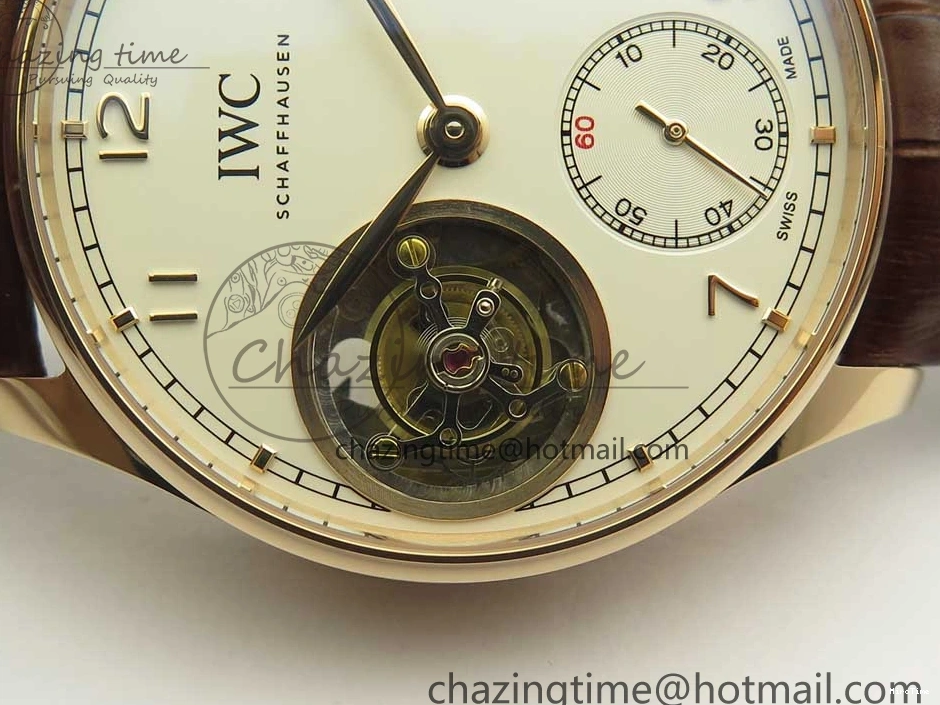 MIROTIME 0501 Portuguese Tourbillon IW5463 RG ZF Best Edition White Dial on Brown Leather Strap Stylish 7174